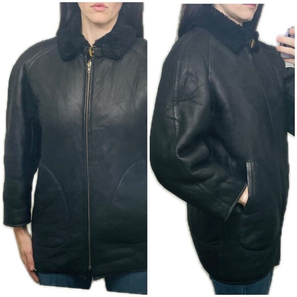 KENZO Women’s Genuine Leather SHEARLING LEATHER JACKET Coat Black Small EU 38 - Picture 2 of 10